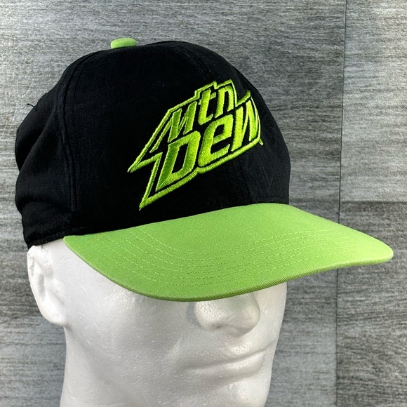 Mountain Dew Logo Adjustable Snapback Youth Hat Cap Black Line Green Pepsi - Picture 2 of 13